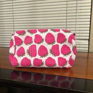 Strawberry Print Pink Cosmetic Bag